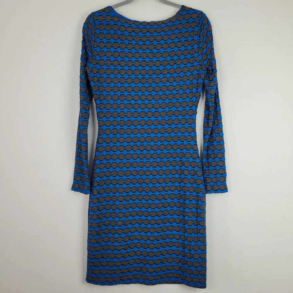 Plenty by Tracy Reese Blue Gray Geometric Stripe Stretch Sheath Dress M - Picture 6 of 6